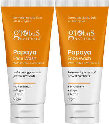 Globus Naturals Papaya with Coffee & Vitamin-E, Helps Unclog Pores & Reduces Breakouts, Set of 2 Face Wash(100 g)