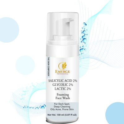 EMERGE Professional Salicylic(BHA) Glycolic(AHA) Latic Acid for Oily & Acne Prone Skin Foaming Face Wash(150 ml)