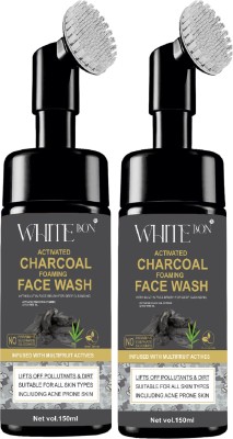 white bon Activated Charcoal Blackhead Removal, Deep Cleansing & De-Tanning Foaming with Built-In Face Brush Pack OF 2 Face Wash(300 ml)