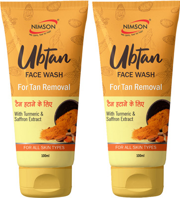 Nimson Tan Removal & Skin Brightening with turmeric & Saffron 100 ml (Pack of 2 ) Ubtan  Face Wash(200 ml)