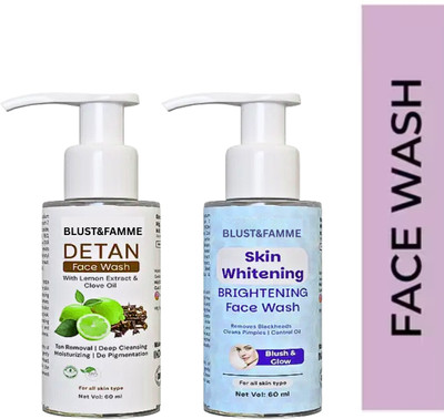 BLUST&FAMME DETEN + Whitening  For Women & Men | Deep Cleansing 2pss Face Wash(60 ml)