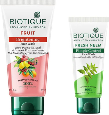 BIOTIQUE Fruit  150ml & Fresh Neem  100ml. Face Wash(250 ml)