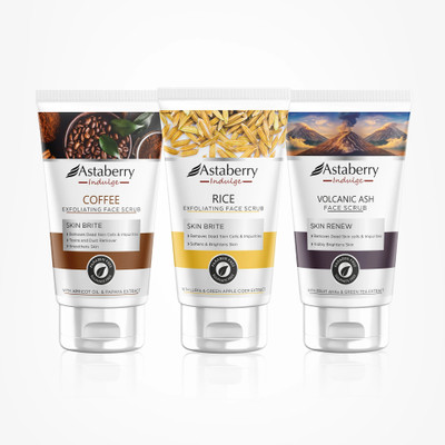 ASTABERRY Indulge Volcanic Ash Face Scrub, Rice Scrub & Coffee Face Scrub Combos Face Wash(100 ml)