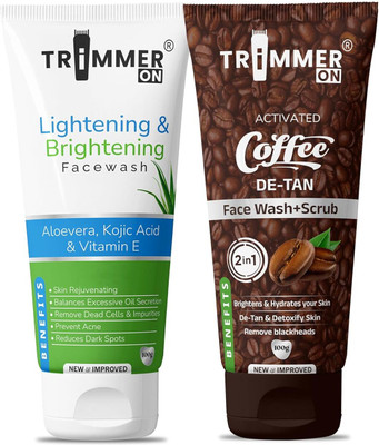 TRIMMERON Coffee Energizing Glow and aloe vera Brightening  Scrub Combo Pack Face Wash(100 g)