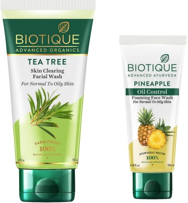 BIOTIQUE Tea Tree Skin Clearing -150ml & Pineapple Oil Control -100ml (Pack of 2) Face Wash(250 ml)