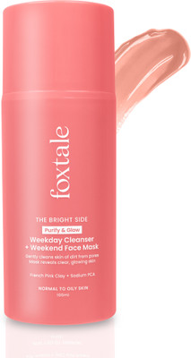 Foxtale Purify & Glow Cleanser + Mask With French Pink Clay Deep Cleanses Pores  Face Wash(100 ml)
