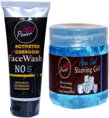 INDOPOWER ZhH 183-ACTIVATED CHARCOAL FACEWASH 100g. + AQUA COOL SHAVING GEL 200g.(2 Items in the set)
