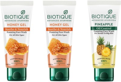 BIOTIQUE Honey Gel  100ml (Pack of 2), Pineapple  100ml (Pack of 1) Face Wash(300 ml)