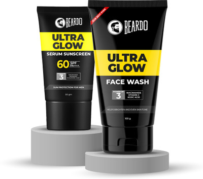 BEARDO Ultra Glow SPF 60+ PA++++| UVA/UVB Protection Serum Sunscreen &  Combo Face Wash(150 g)
