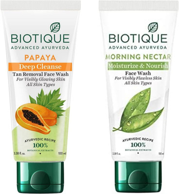 BIOTIQUE Morning Nectar 100ml & Papaya 100ml Facewash Face Wash(200 ml)