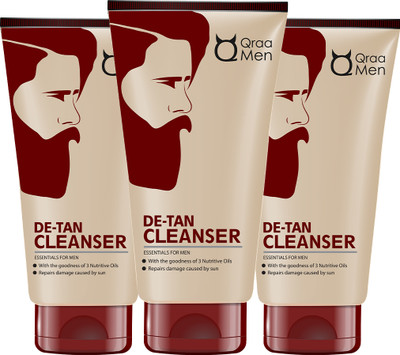 Qraa De -Tan Cleanser For Men | Tan Removal, Brightening and Glowing Skin |PACK OF 3(300 g)
