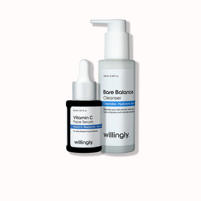 Willingly Vitamin C Serum & Hyaluronic Cleanser Set for Glowing Skin Face Wash(130 ml)