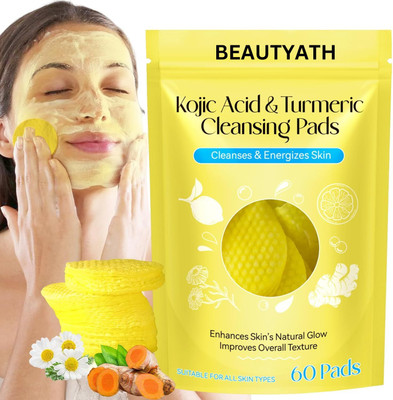 BEAUTYATH Kojic Acid Turmeric Cleansing Pads-Dark Spots,Compressed Facial Cleansing(60 g)