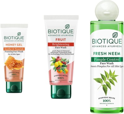 BIOTIQUE  - Honey Gel 50 ML , Fruit 100 ML & Neem 200 ML Face Wash(350 ml)