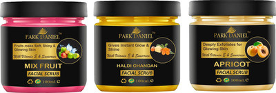 PARK DANIEL MixFruit,Haldi Chandan & Apricot Extract Face Cleanser Scrub Pack of 3 of 100 ML Face Wash(300 ml)