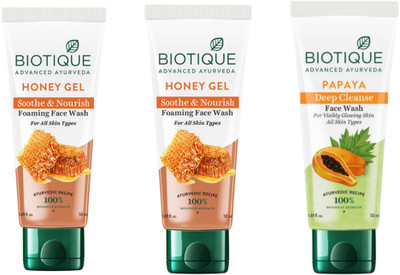 BIOTIQUE Honey Gel  50 ml (Pack of 2), Papaya  50 ml (Pack of 1). Face Wash(150 ml)