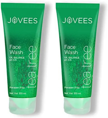 JOVEES Tea Tree Oil Control  Oily Sensitive Skin Paraben Alcohol Free120ml x 2 Face Wash(240 ml)