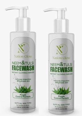 NATIONGLOW Neem&Tulsi Pimple Control  Prevents Pimples Removes Excess Oil Cleanse Pores and Fades Pigmentation Paraben and Sulphate Free 100ml each (pack of 2) Face Wash(200 ml)