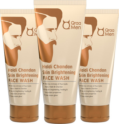 Qraa Haldi Chandan Skin Brightening/Lightening  | Clear, Glowing Skin | Paraben & Sulphates Free | Pack of 3 Face Wash(300 g)