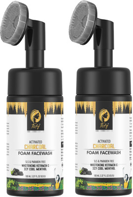 Tisfy Activated Charcoal Foam  with Built-In Face Brush for deep cleansing - No Parabens, Sulphate, Silicones & Color Face Wash(200 ml)