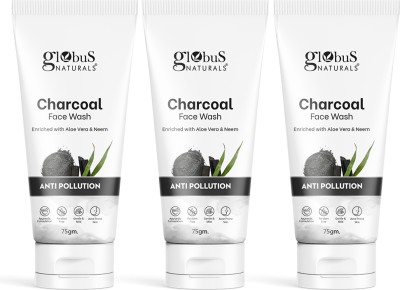 Globus Naturals Anti Pollution Charcoal Fack, Pack of 3 Face Wash(225 g)