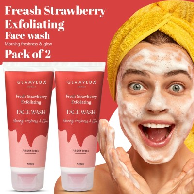 GLAMVEDA Fresh Strawberry Exfoliating Morning Freshness & Glow, SLS Free Pack Of 2 Face Wash(200 ml)
