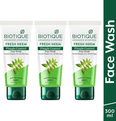 BIOTIQUE Fresh Neem Pimple Control  Prevents Pimples|All Skin Types| Men & Women Face Wash(300 ml)