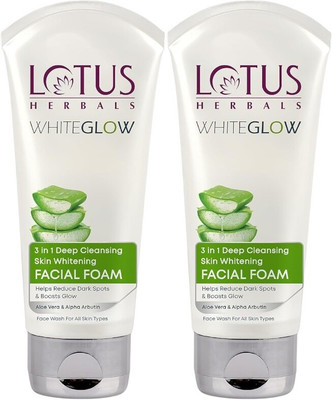 LOTUS HERBALS WHITEGLOW 3 in 1 Deep Cleansing Skin Whitening Facial Foam 100 gm (Pack of 2)(2 Items in the set)