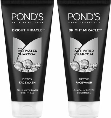 POND's Bright Miracle Detox Facewash with 10X Power of Charcoal Pack of 2x200ml Face Wash(400 ml)