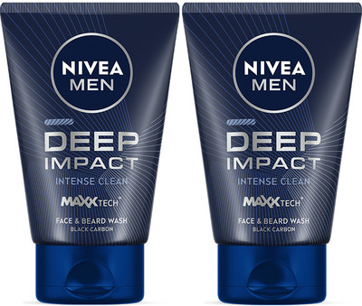 Nivea Men Deep Impact with Maxxtech, One For Face & Beard Wash with Black Carbon Cleanser Face Wash(200 g)