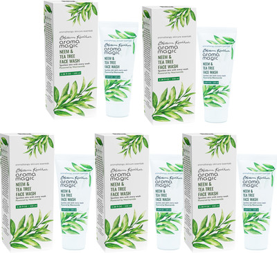 NG MART AROMA MAGIC NEEM & TEA TREE FACEWASH FOR PIMPLES ,ACNE & SPOTS REMOVE BRIGHT FACE PACK OF 100ml x 5 Face Wash(500 ml)