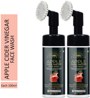 Desi Crew Organic Apple Cider Vinegar Foaming  with Built-In Face Brush for deep cleansing - No Parabens, Silicones Skin Brightning & Lightning For all skin types- Foaming  100 ml Pack of 2 Bottle 200 ml Face Wash(200 ml)