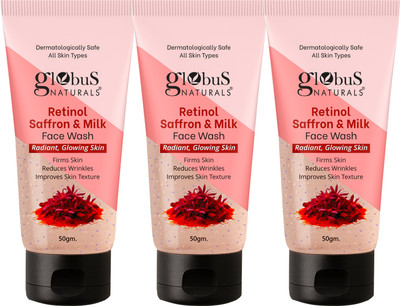 Globus Naturals Retinol Saffron & Milk  Radiant, Glowing Skin For All Skin Types, Set of 3 Face Wash(150 g)