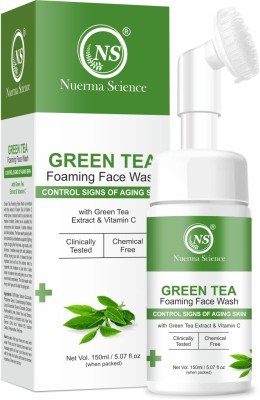 Nuerma Science Green Tea Foaming FaceWash with Vitamin C & Mulethi Extract (Mild with No Tear Formulation) for Clear Signs of Aging, Hydrates Soften Skin Tone, Removes Impurities of Skin, Makes Skin Lighten Face Wash(150 ml)