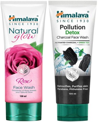 HIMALAYA Natural Glow Rose  With Detox Charcoal  (2X100ml) Face Wash(200 ml)