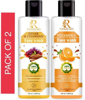 Rasayan Kesar&Chandan &Vitamin C Non-Foaming  for Acne Prone Skin, Removes Excess Oil, Cleanse Pores and Fades Pigmentation Paraben and Sulphate Free Face Wash(200 ml)