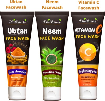 Phillauri Facewash Combo Neem, Ubtan and Vitamin C Face Wash(180 ml)