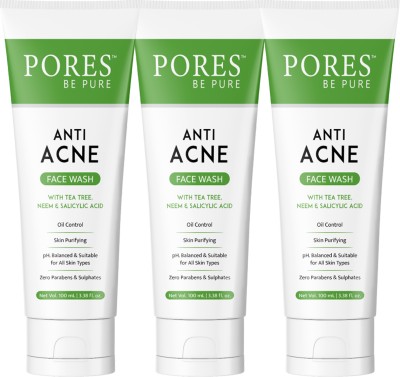 PORES BE PURE Anti Acne Gel Face Cleanser for Men & Women With Tea Tree Neem Salicylic Acid pH Balanced Chemical Free Face Wash(300 ml)