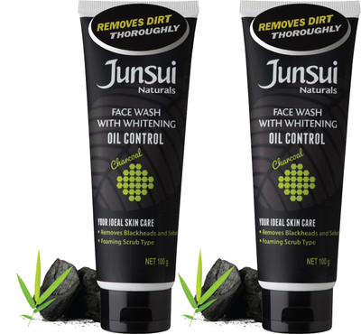 JUNSUI Charcoal FaceWash for Oil Control 100g (Pack of 2) | Removes Blackheads and Sebum | Contains Refreshing Ingredient & Yam Bean extract Face Wash(200 g)