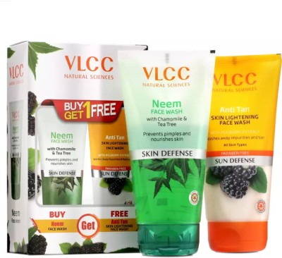 VLCC Neem  & Anti Tan  2x150ml Buy One Get One - with Neem Extract, Chamomile Oil, Tea Tree Pack Of 2 Face Wash(300 ml)