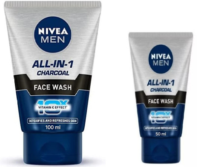 NIVEA All-in-1 Charcoal -100ml & 50ml (Pack of 2) Face Wash(150 ml)