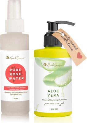 HerbSense Pure Rose Water 100ml & Aloe Vera Gel 150g Hydrating & Refreshing Skin Face Wash(250 g)
