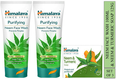HIMALAYA Purifying neem face wash 100ml and neem and turmeric soap 125g (Set of 3) Face Wash(325 ml)