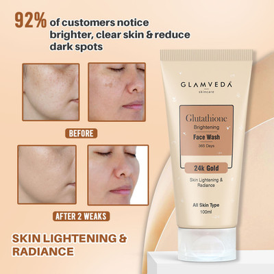GLAMVEDA Glutathione 24 k Gold Reduce Dark Spots & Pigmentation, Lightens skin Complexion| For All Skin types | Face Wash(100 ml)