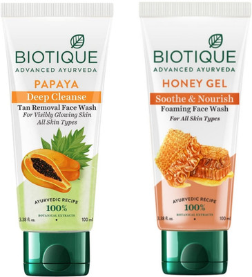 BIOTIQUE Honey 100ml & Papaya 100ml Facewash Face Wash(200 ml)