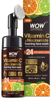 WOW SKIN SCIENCE Vitamin C & Niacinamide Foaming With Built in Brush for Deep Cleansing Face Wash(150 ml)