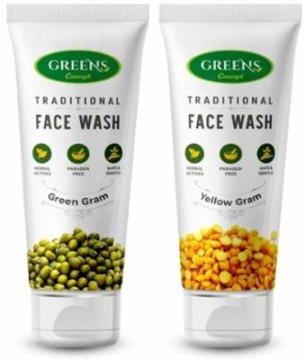 GREENS CONCEPT |Traditional Green Gram  (120ml) + Yellow Gram  (120ml) - To Enhance Skin Tone, Daily Use, Pack of 2 Face Wash(240 ml)