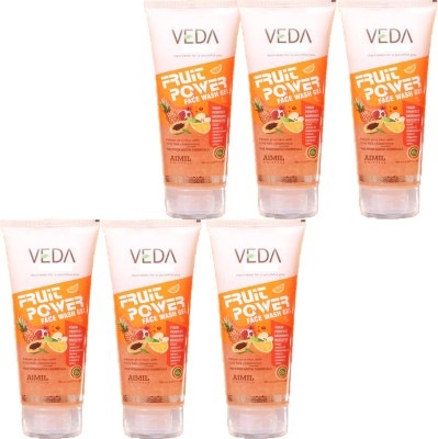 NG MART VEDA FRUIT POWER FACEWASH GEL FOR ALL DAY NATURAL GLOWING SKIN PACK OF -100ml x 6 Face Wash(600 ml)