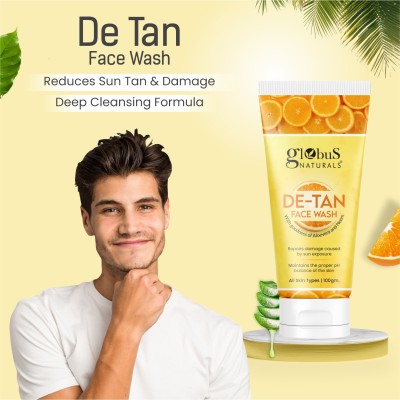 Globus Naturals De Tan  For Men, Tan Removal, Anti Pollution & Oil Control Formula Face Wash(100 g)