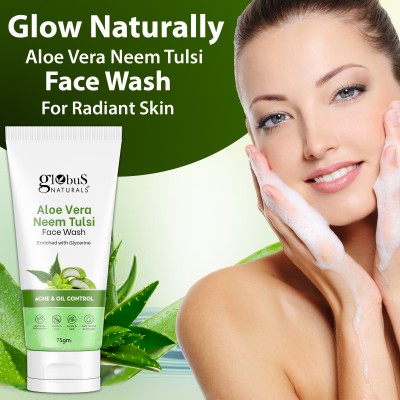 Globus Naturals Aloe Vera Neem Tulsi Enriched With Glycerin & Oil Control Formula  , All Skin Types Face Wash(75 g)